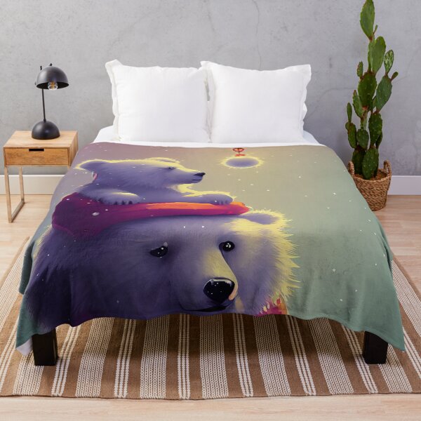 Item preview, A polar bear in a red scarf with a bear cub on his shoulders. designed and sold by MorningPanda.