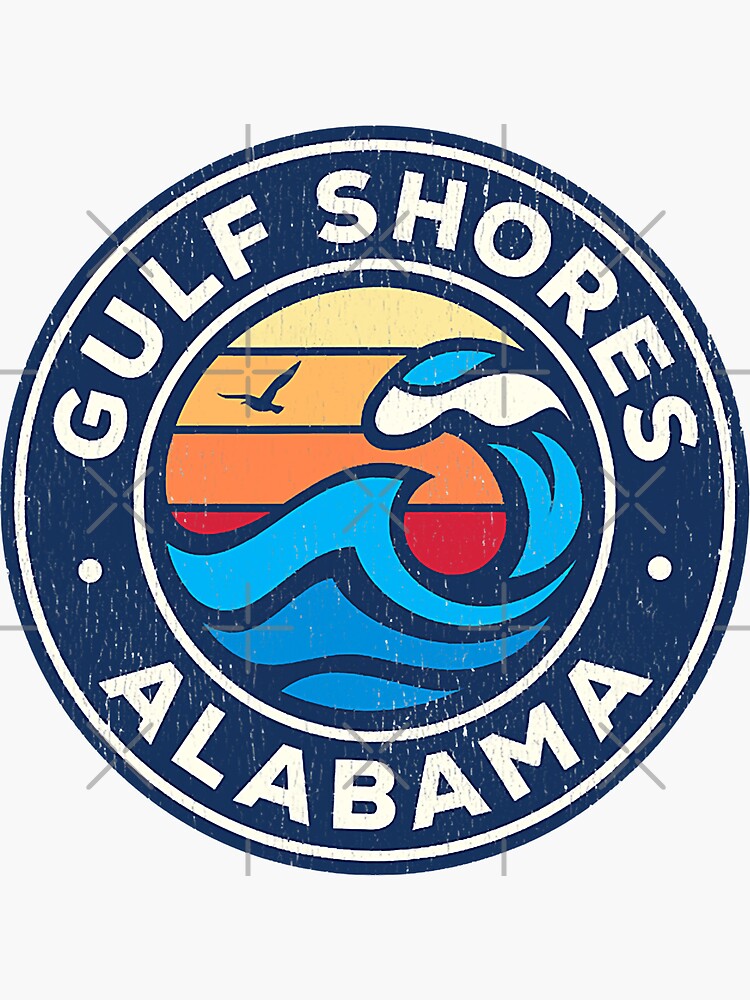 "Gulf Shores Alabama AL Vintage Nautical Waves Design" Sticker for Sale