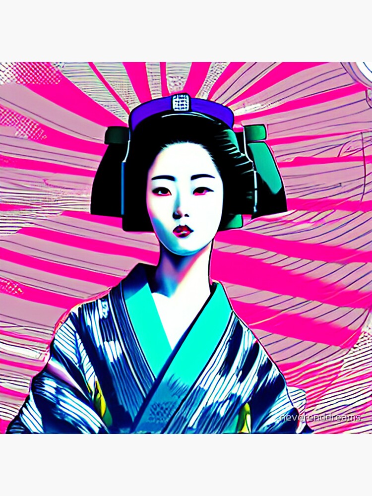 Japanese Geisha Girl Vaporwave Cyberpunk Popart Urban Style Sticker For Sale By Neverenddreams 5705