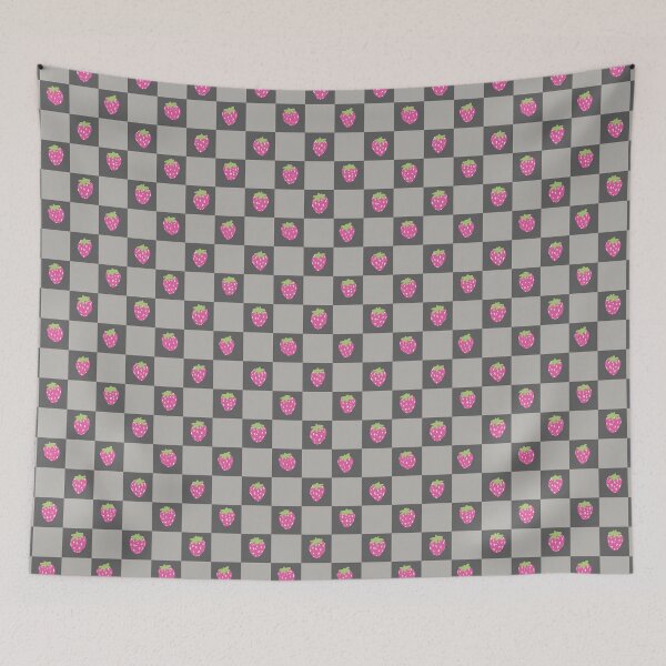 Item preview, Pink Strawberry Gray Checkered Pattern designed and sold by CavaCreates.