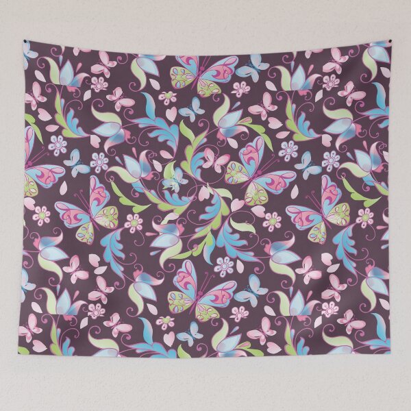 Item preview, Cute floral with pink and blue butterflies designed and sold by obinsuma.