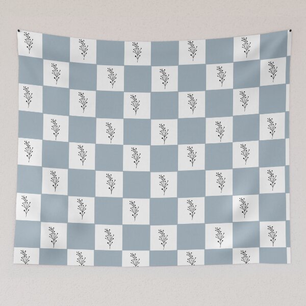Item preview, Blue Checkered plant print designed and sold by SimpleFloStudio.