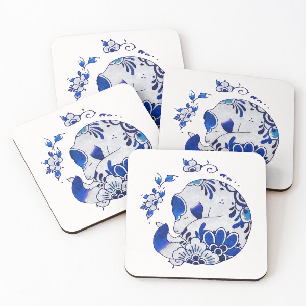 Item preview, Chinoiserie cobalt blue and white floral sleeping pup designed and sold by Corinne Alexa Jackson.