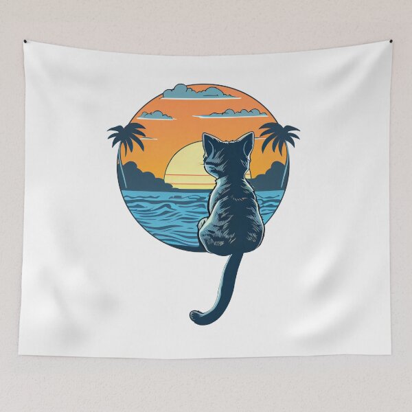 Item preview, Cat watching sunset in paradise designed and sold by mzchu.