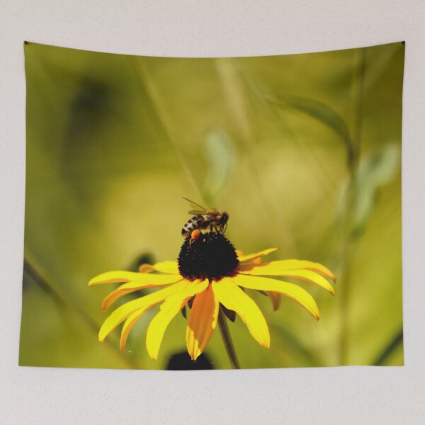 Item preview, Honey bee pollinating a yellow daisy flower designed and sold by Michaelerch.
