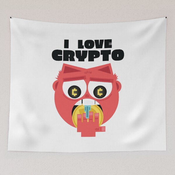 Item preview, I Love Crypto Devilish Emoji Face Eating Cryptocurrency Coin Funny Animated Design designed and sold by doseofwin.