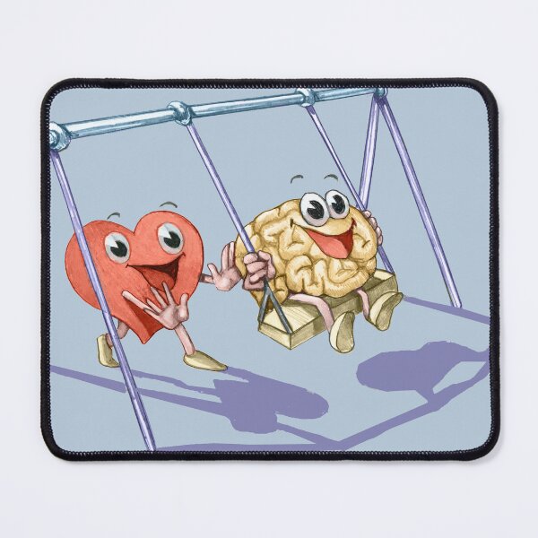 Item preview, heart pushes on swing the brain allegory of collaboration between intelligence and feelings and brain humorous conceptual illustration	 designed and sold by nuvolanevicata.