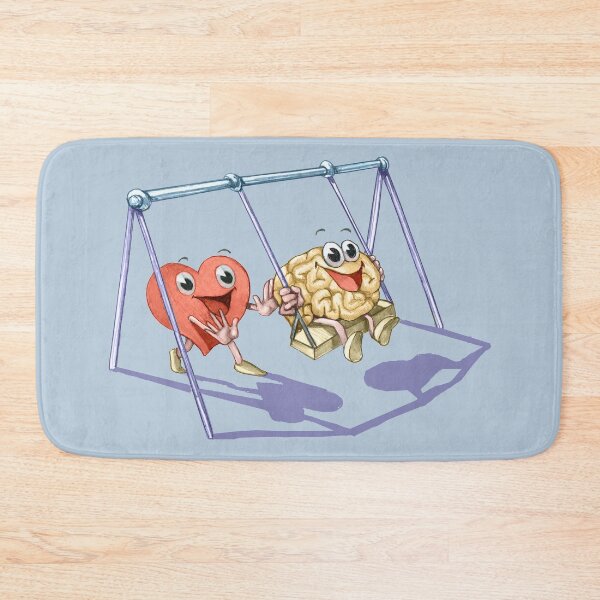 Item preview, heart pushes on swing the brain allegory of collaboration between intelligence and feelings and brain humorous conceptual illustration	 designed and sold by nuvolanevicata.
