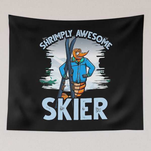 Item preview, Funny Shrimp/Prawn Pun Skier. Shrimply Awesome Skier designed and sold by Gold Wings Tees.