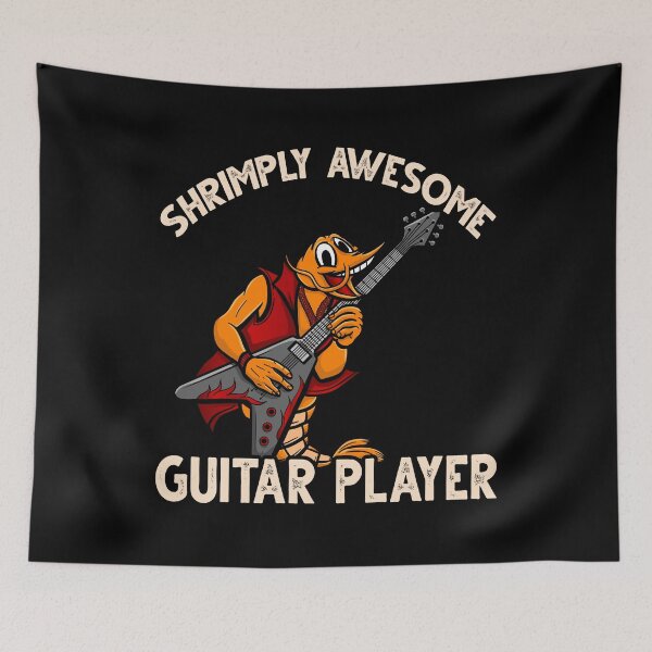 Item preview, Funny Shrimp/Prawn Pun. Shrimply Awesome Guitar Player designed and sold by Gold Wings Tees.
