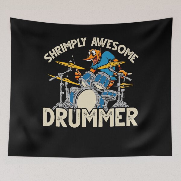 Item preview, Funny Shrimp/Prawn Pun. Shrimply Awesome Drummer designed and sold by Gold Wings Tees.
