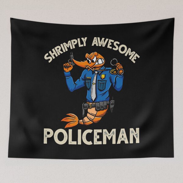 Item preview, Funny Shrimp/Prawn Pun. Shrimply Awesome Policeman designed and sold by Gold Wings Tees.