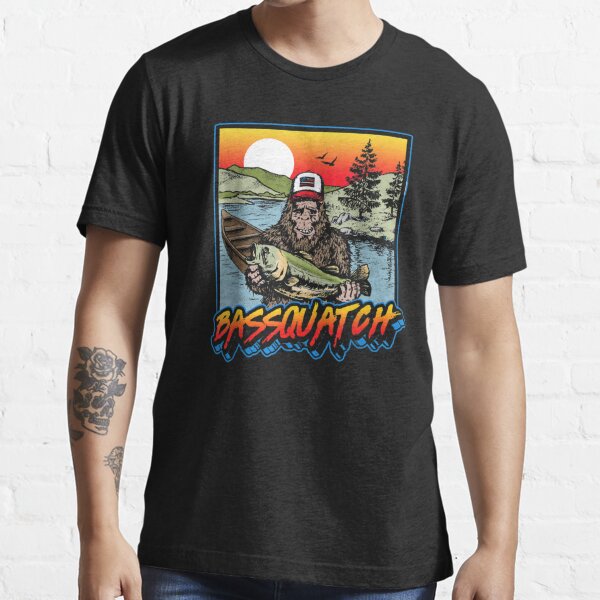 Men's Fishing Bigfoot T-Shirt | Fisherman Funny Outdoor Pole Rod Fish Sasquatch Tshirt | Unique Birthday Gift Idea Shirt 4XL / Navy Blue