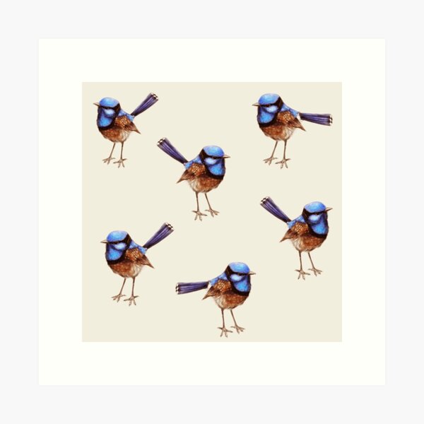 Item preview, Blue Wrens on Creme designed and sold by ThistleandFox.