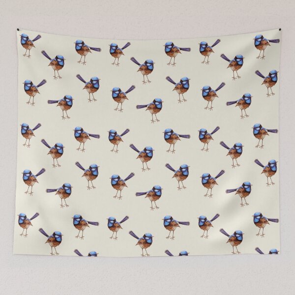 Item preview, Blue Wrens on Creme designed and sold by ThistleandFox.