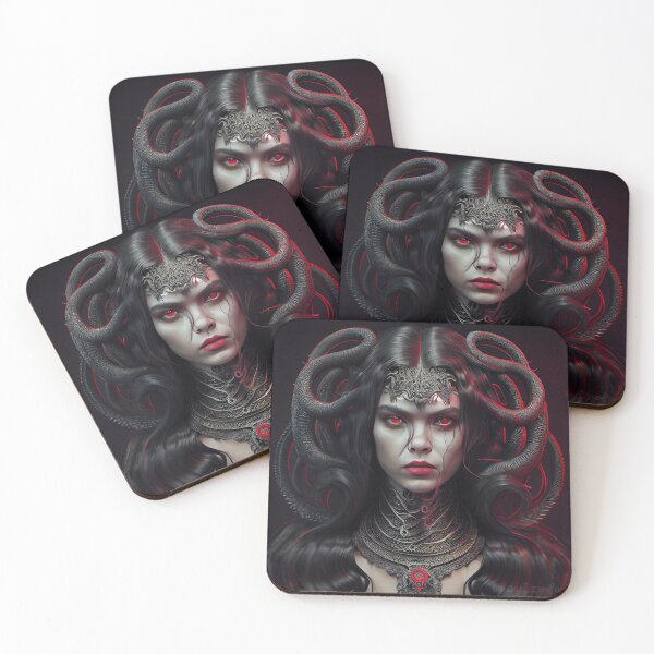 Item preview, Beautiful medusa woman with snakes, red eyes, creepy spooky gothic dark designed and sold by ladarkepoque.