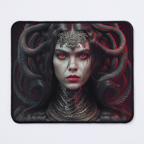 Item preview, Beautiful medusa woman with snakes, red eyes, creepy spooky gothic dark designed and sold by ladarkepoque.