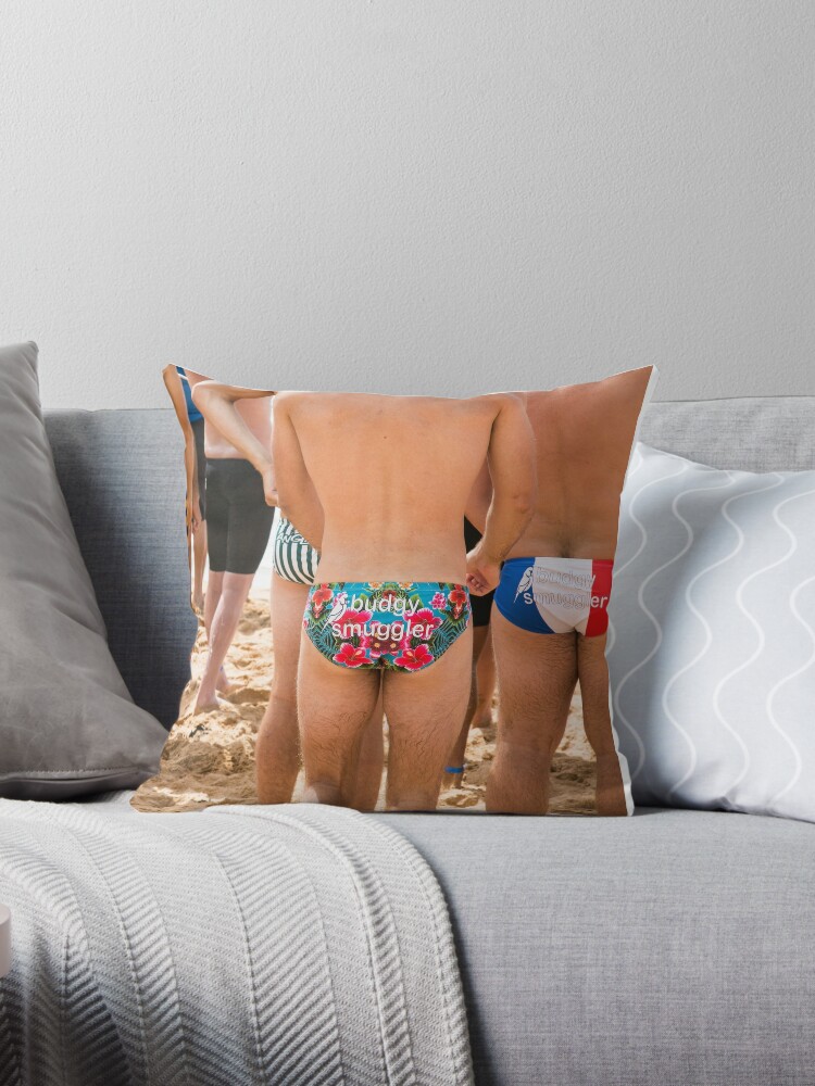Budgy Smuggler swimming trunks shorts Throw Pillow for Sale by