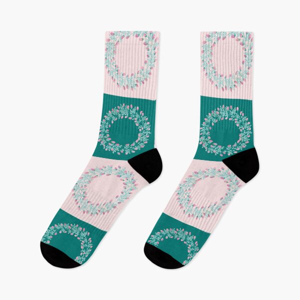 Item preview, Christmas wreaths on pastel pink and green checkered background designed and sold by marielorestudio.