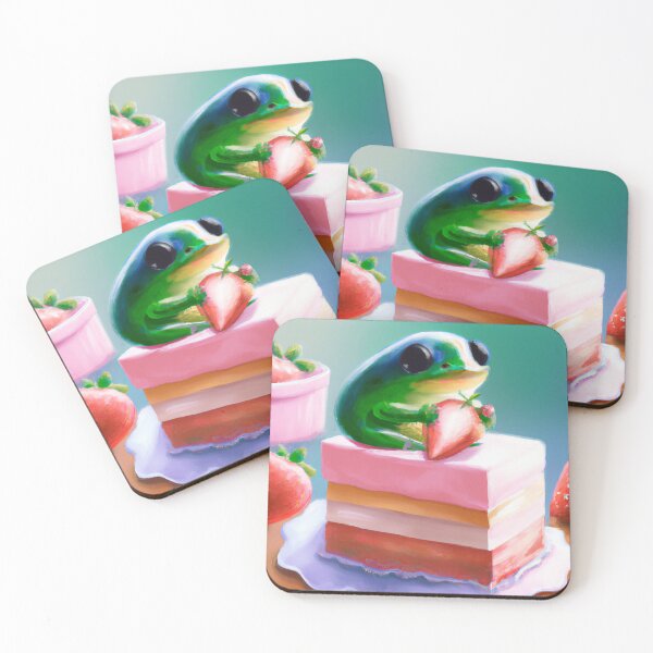 Item preview, Kawaii frog sitting on a luxurious strawberry cake in spring designed and sold by DeVeauDesign.