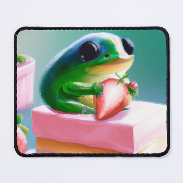 Item preview, Kawaii frog sitting on a luxurious strawberry cake in spring designed and sold by DeVeauDesign.