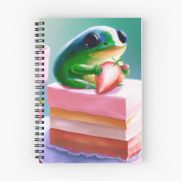 Item preview, Kawaii frog sitting on a luxurious strawberry cake in spring designed and sold by DeVeauDesign.