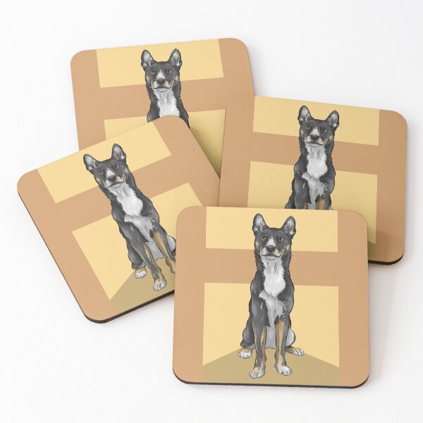 Item preview, New Guinea Singing Dog | Black and Tan | Yellow Background | Cute Dog Art designed and sold by shirinsart.
