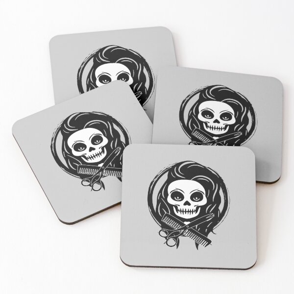 Item preview, Female Hairstylist Skull and Hairdressing Tools Black Logo designed and sold by Nuletto.