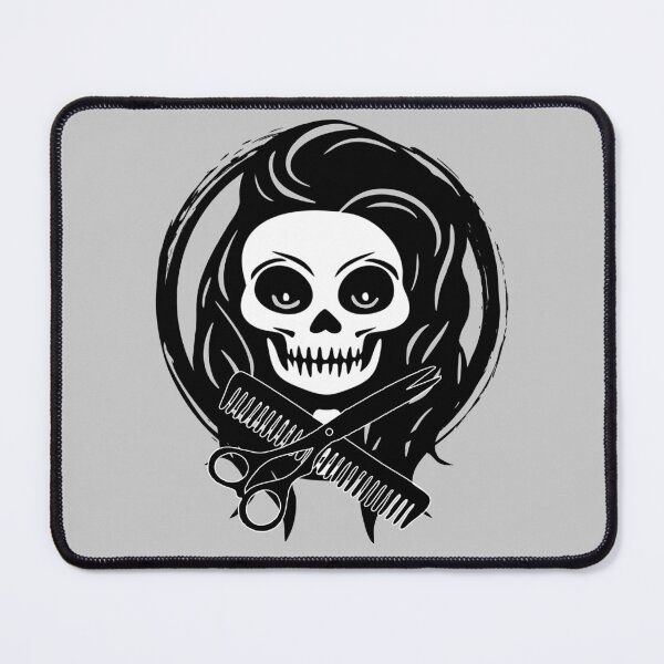 Item preview, Female Hairstylist Skull and Hairdressing Tools Black Logo designed and sold by Nuletto.