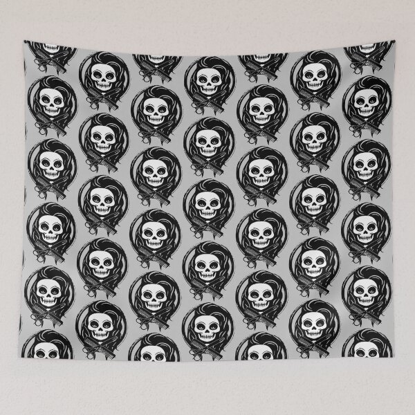 Item preview, Female Hairstylist Skull and Hairdressing Tools Black Logo designed and sold by Nuletto.