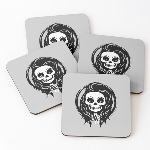 Item preview, Female Knitter Skull and Knitting Needles Black Logo designed and sold by Nuletto.