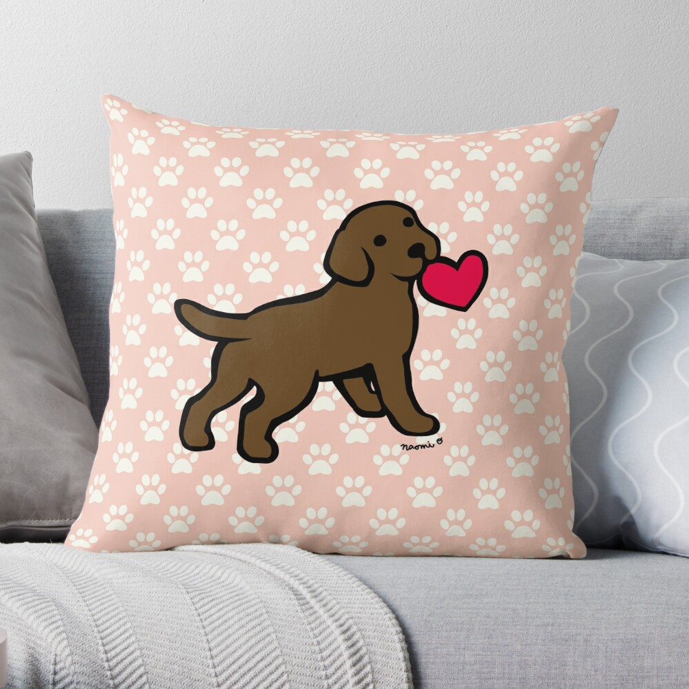 Chocolate lab with heart decorative pillow