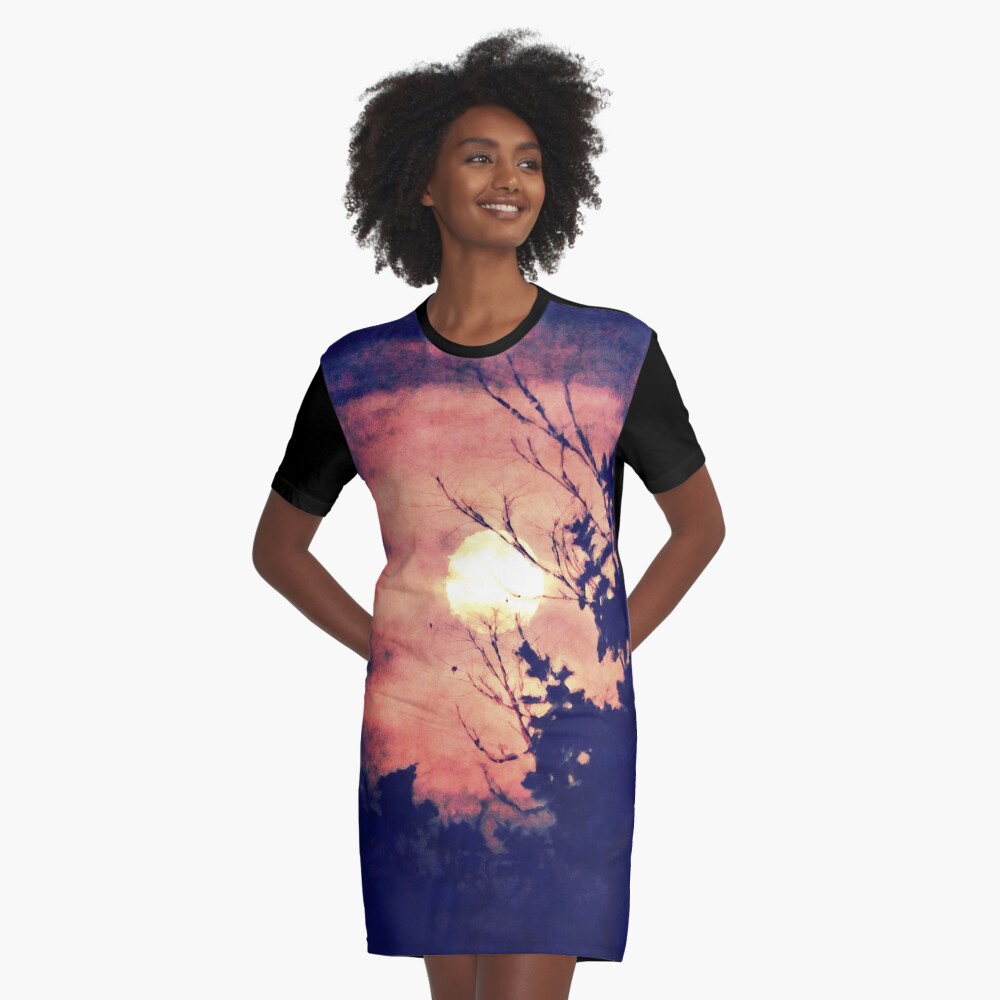 Full Moon Silhouette Graphic T-Shirt Dress