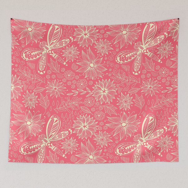 Item preview, Dragonflies and flowers doodle pink designed and sold by Katerina Mitkova Kirilova.