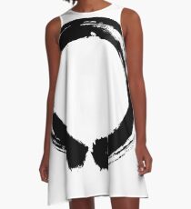Enso, Japanese Sumi Brush Circle, Japanese Circle Design with Mu Kanji, Nothingness A-Line Dress
