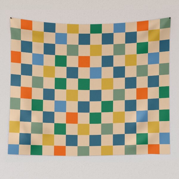 Item preview, Checkerboard Check Geometric Multi-Color Checked Pattern Beige Blue Green Mustard Orange designed and sold by kierkegaard.