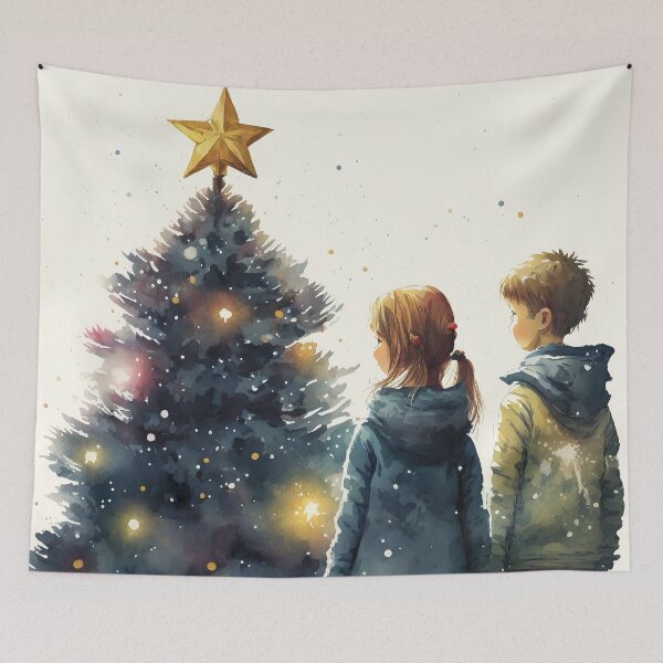 Item preview, Girl & Boy Christmas Tree Watercolour designed and sold by KLOIK.