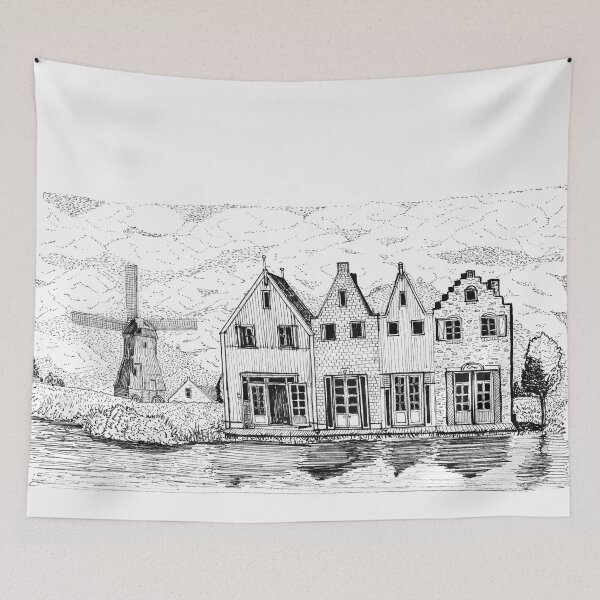 Item preview, Volendam Windmill Netherlands Travel Art designed and sold by Wall-Art-Sketch.
