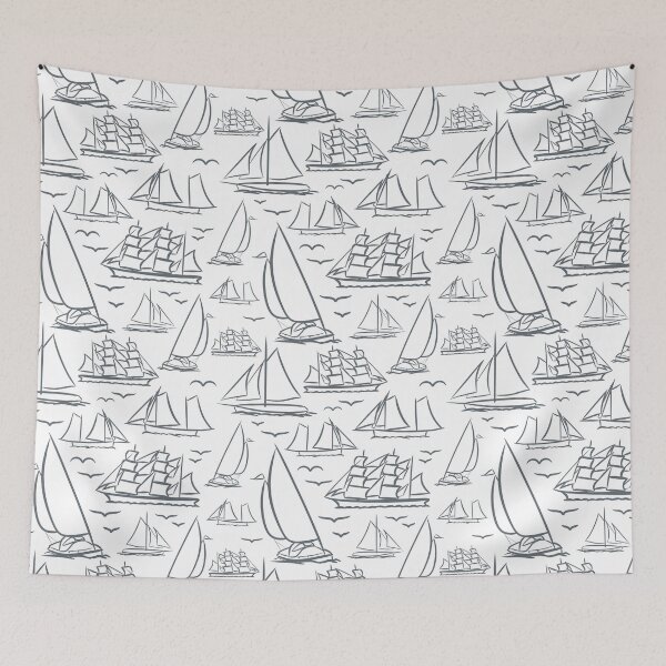 Item preview, Ice Grey Classic Boats Pattern  designed and sold by seasprayart.
