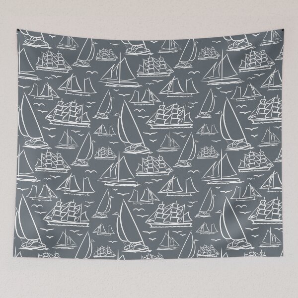 Item preview, Ice Grey Classic Boats Pattern Version 2 designed and sold by seasprayart.
