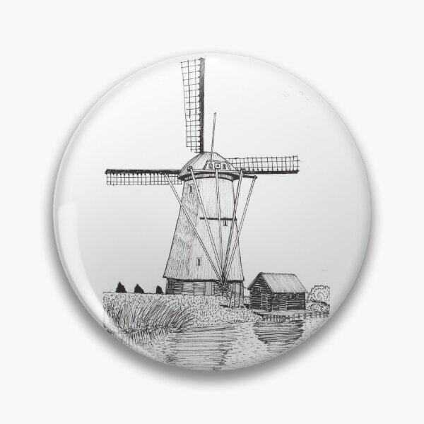 Item preview, Windmill Kinderdijk Netherlands Travel Art designed and sold by Wall-Art-Sketch.