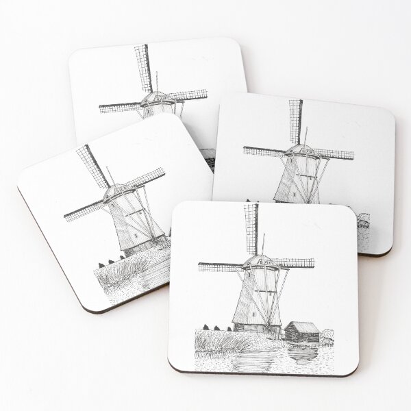 Item preview, Windmill Kinderdijk Netherlands Travel Art designed and sold by Wall-Art-Sketch.