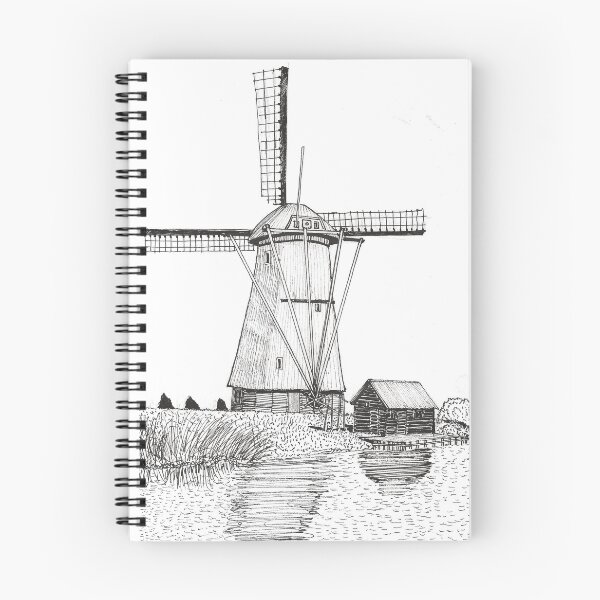 Item preview, Windmill Kinderdijk Netherlands Travel Art designed and sold by Wall-Art-Sketch.