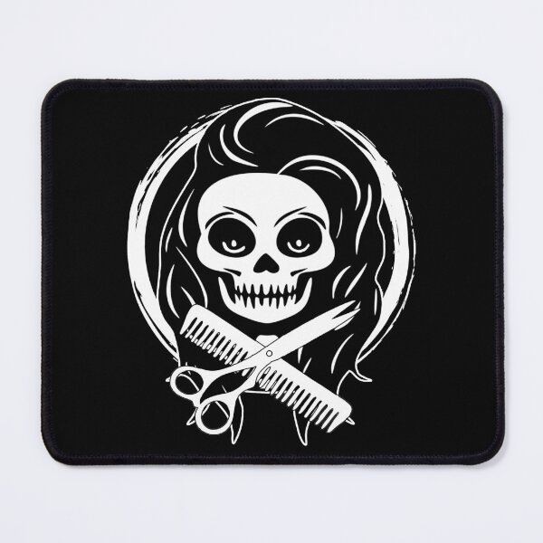 Item preview, Female Hairstylist Skull and Hairdressing Tools White Logo designed and sold by Nuletto.