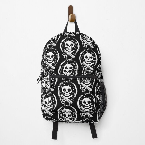 Item preview, Female Hairstylist Skull and Hairdressing Tools White Logo designed and sold by Nuletto.