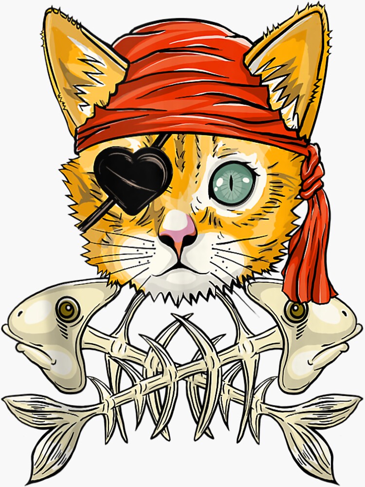 Jolly Roger Flag Skull And Crossbones Funny Cat Pirate Sticker For