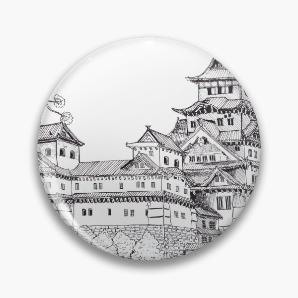 Item preview, Osaka Castle Japan Pen and Ink Illustration designed and sold by Wall-Art-Sketch.