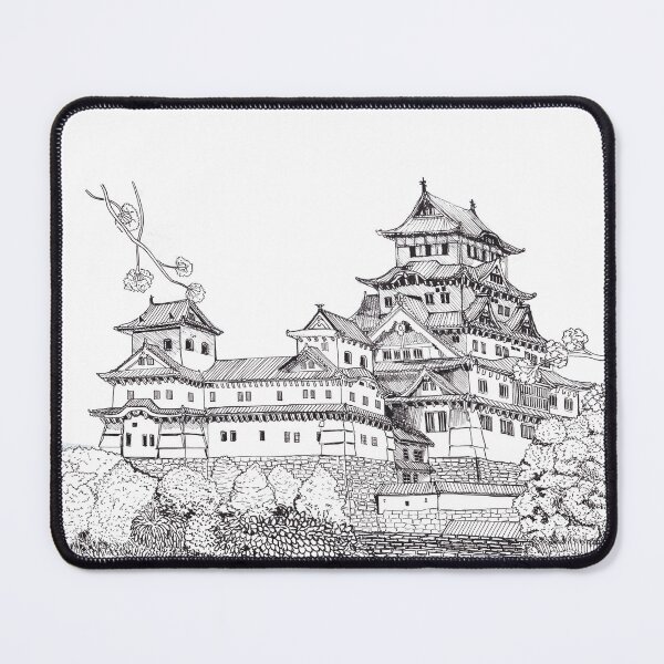 Item preview, Osaka Castle Japan Pen and Ink Illustration designed and sold by Wall-Art-Sketch.