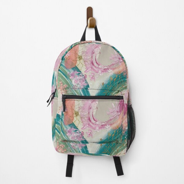 Item preview, Spring Kimono, semi-abstract, pink, flowers, aqua, gold, leafs designed and sold by Julie Schofield.