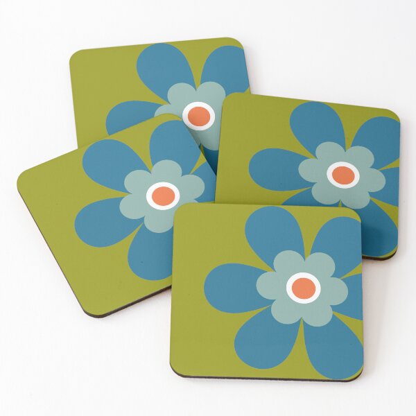 Item preview, Cute retro 70s simple flower power groovy block colour graphic, in turquoise, aqua blue green and orange. designed and sold by Caroline Laursen.